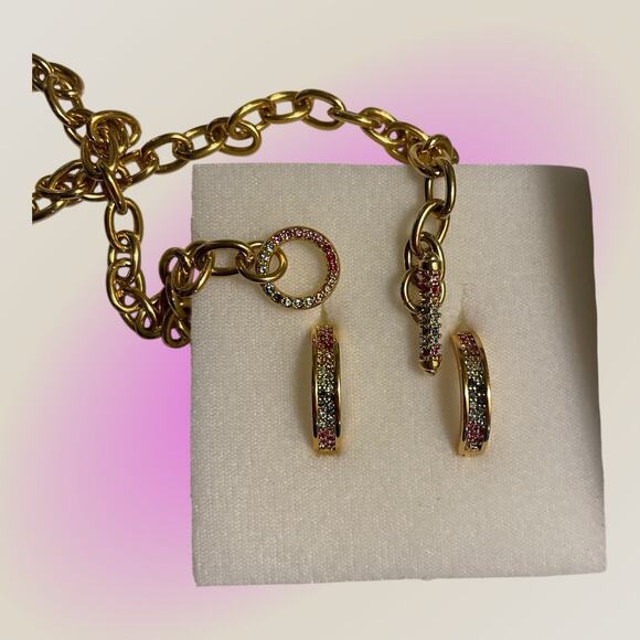 Diane Von Furstenberg DVF Multicolor Swarovski Toggle Necklace Earrings Set NWT - Picture 2 of 13